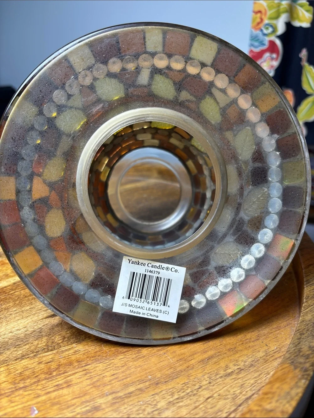 Yankee Candle Mosaic Leaves Glass Leaf Accent Set Topper Jar Plate Amber Purple